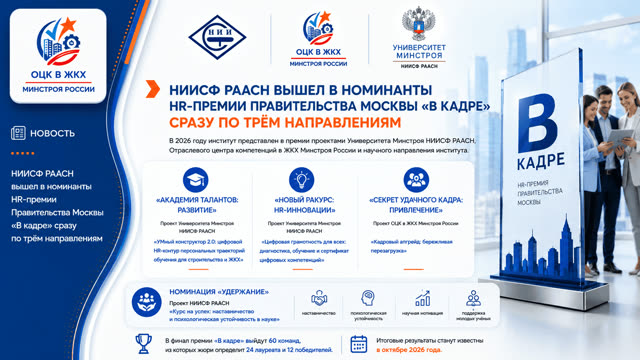 НИИСФ РААСН вышел в номинанты HR-премии «В кадре» с четырьмя проектами