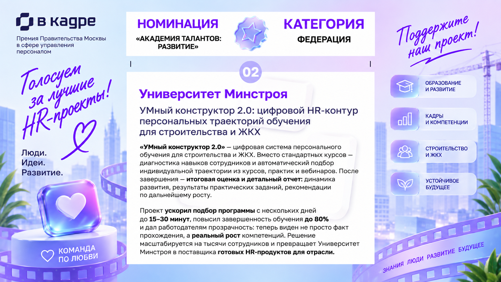 Поддержим Университет Минстроя — «УМный конструктор 2.0» участвует в народном голосовании Премии «В кадре»